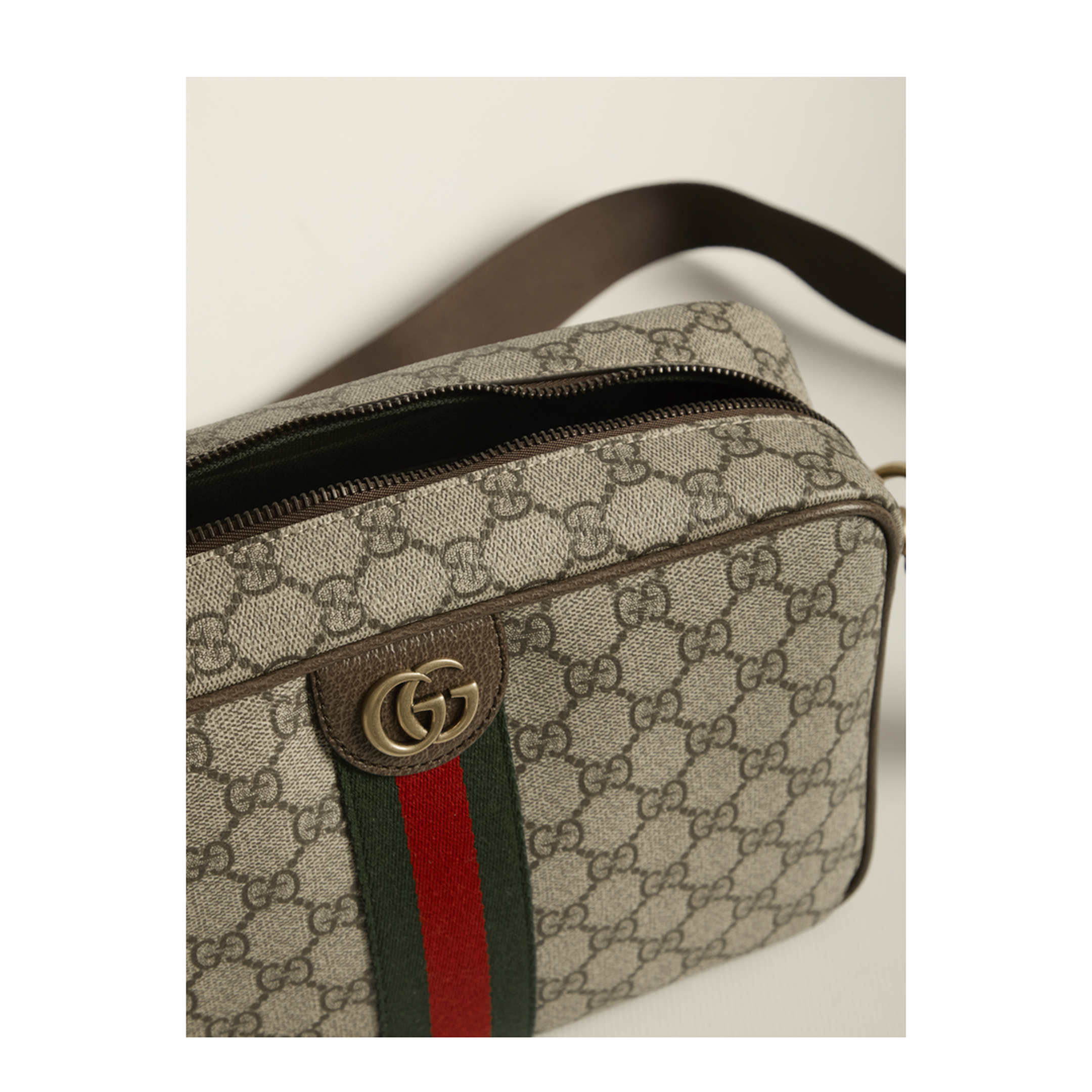 Ophidia Medium GG Supreme Coated Canvas Crossbody - Beige and Dark Brown