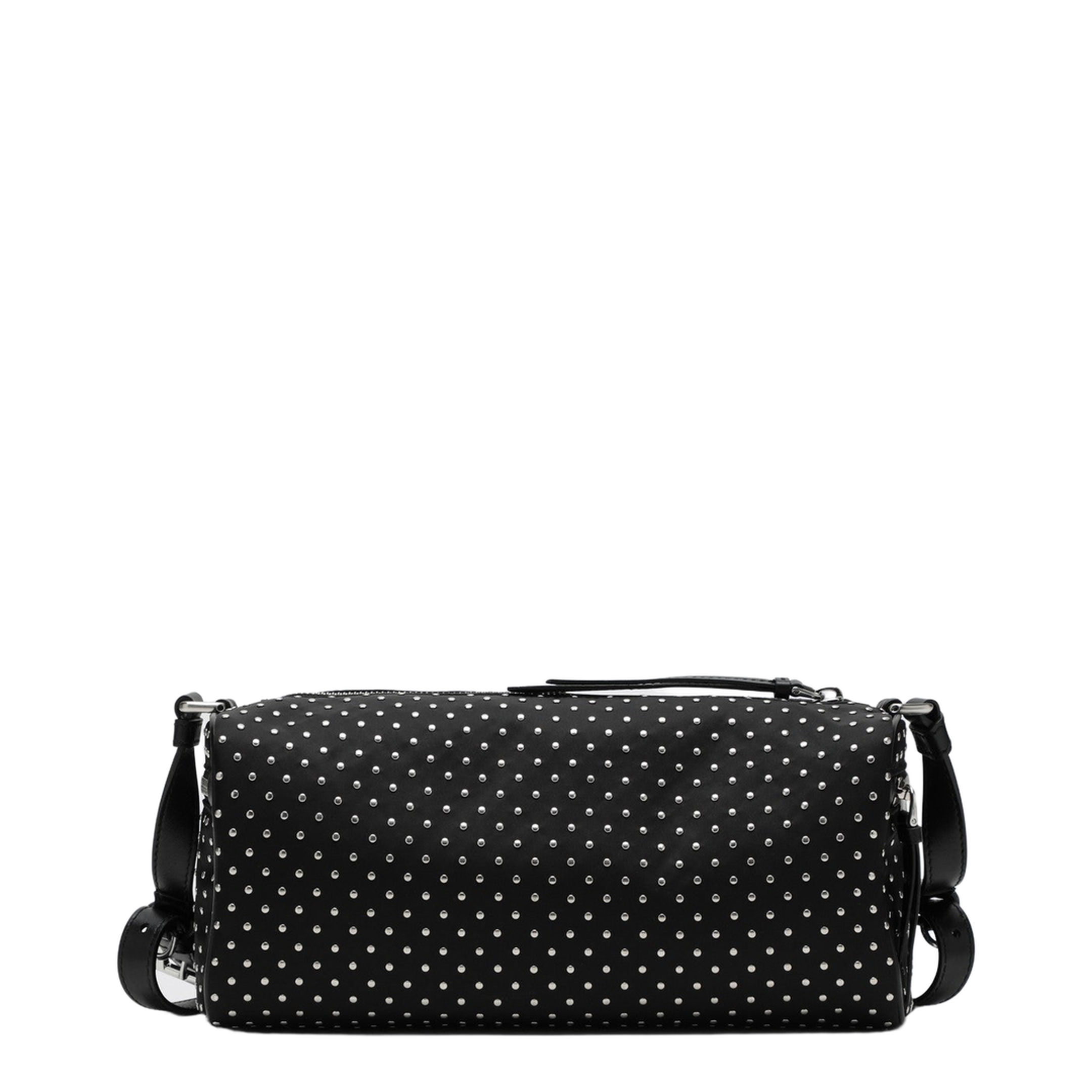 Black Re-Nylon Shoulder Bag with Studs