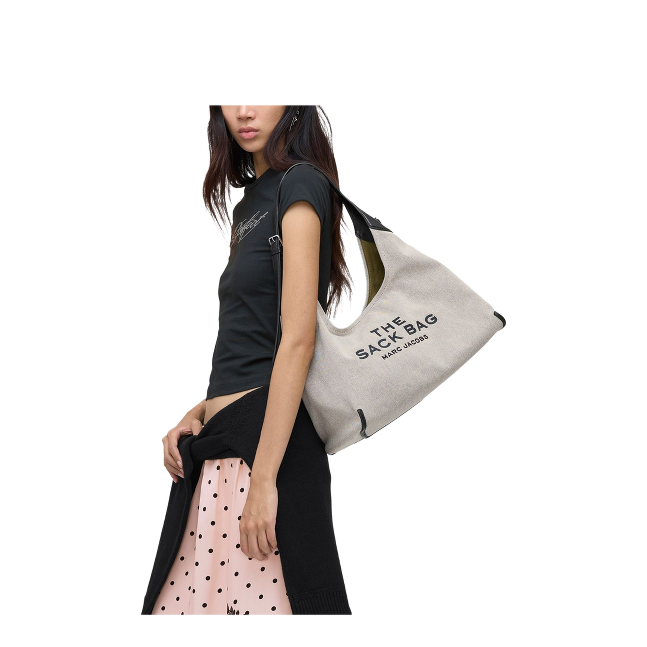 The Sack Bag Canvas Shoulder Bag - Ivory/Black