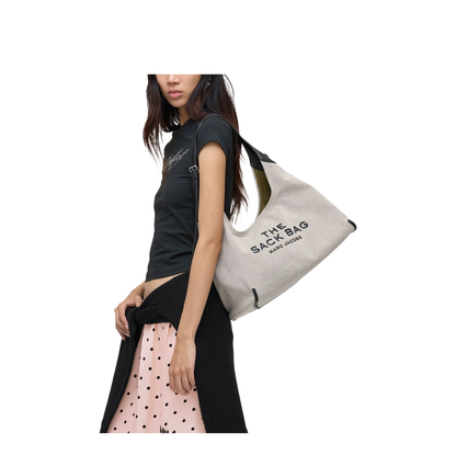 The Sack Bag Canvas Shoulder Bag - Ivory/Black
