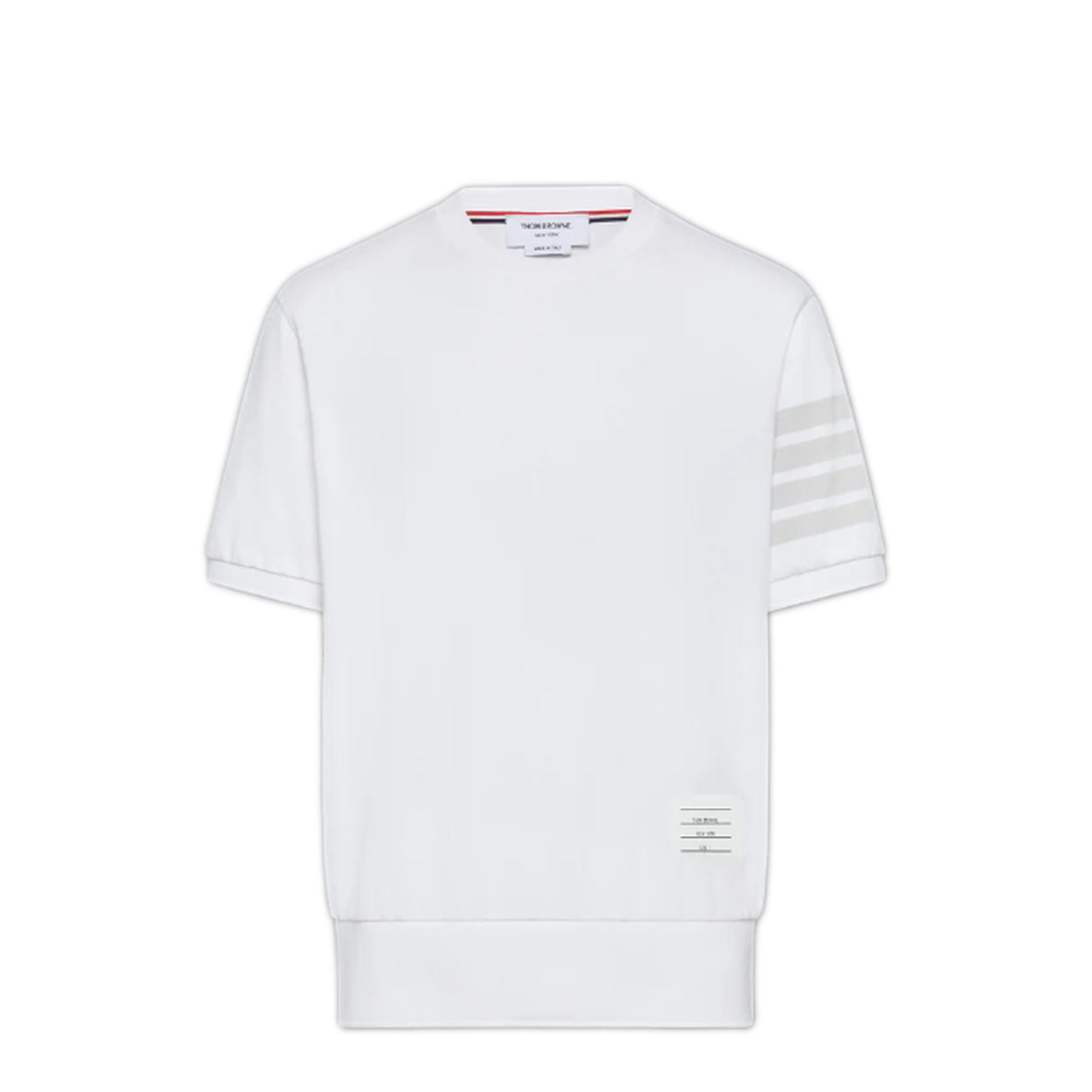 MAYFEYR - Thom Browne - Garment Dyed Short Sleeve Rib Cuff Tee In Med Weight Jersey W/ Overdyed 4 Bar - MJS303AJ0253100