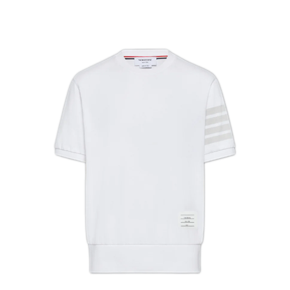 MAYFEYR - Thom Browne - Garment Dyed Short Sleeve Rib Cuff Tee In Med Weight Jersey W/ Overdyed 4 Bar - MJS303AJ0253100