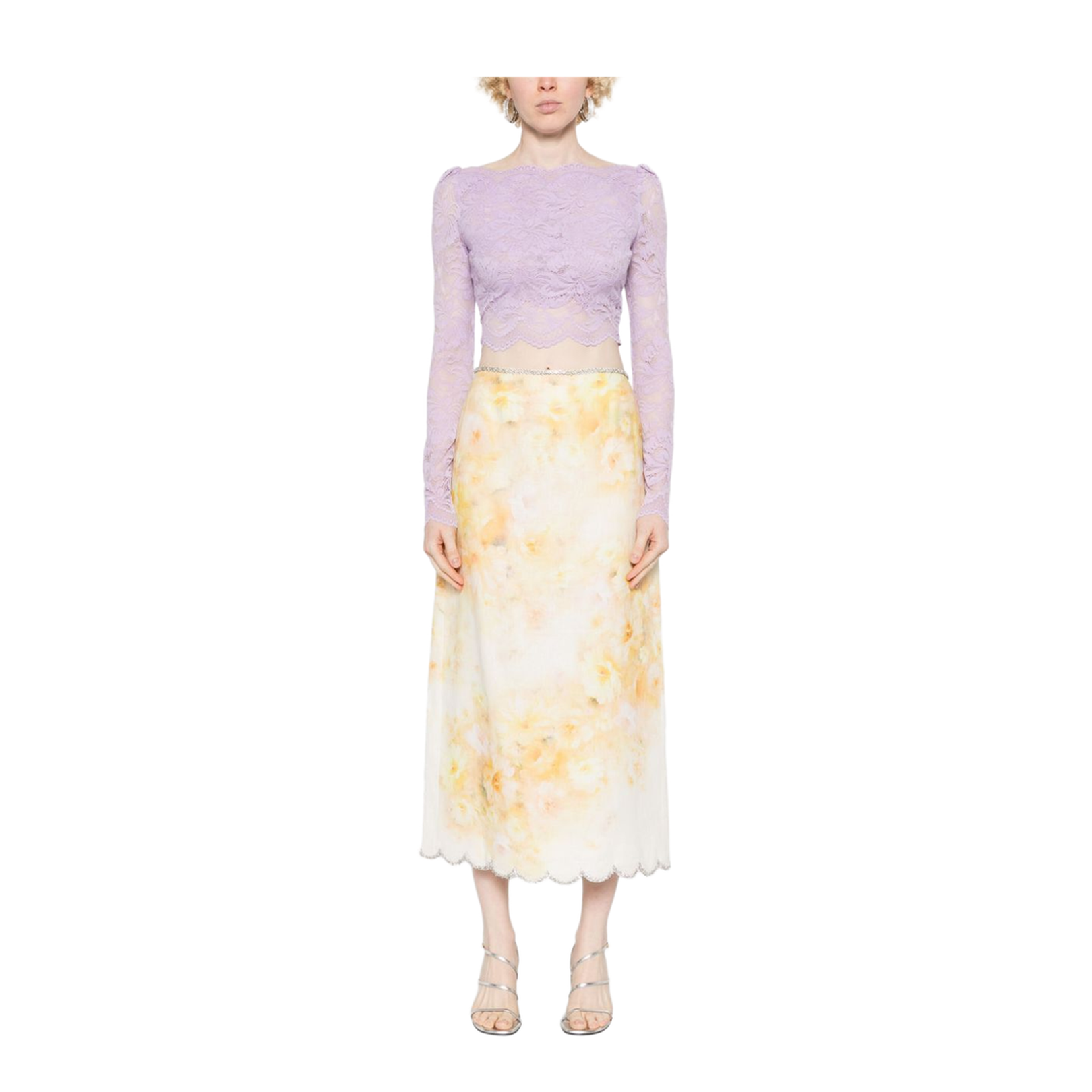 Light Yellow Printed Linen Skirt