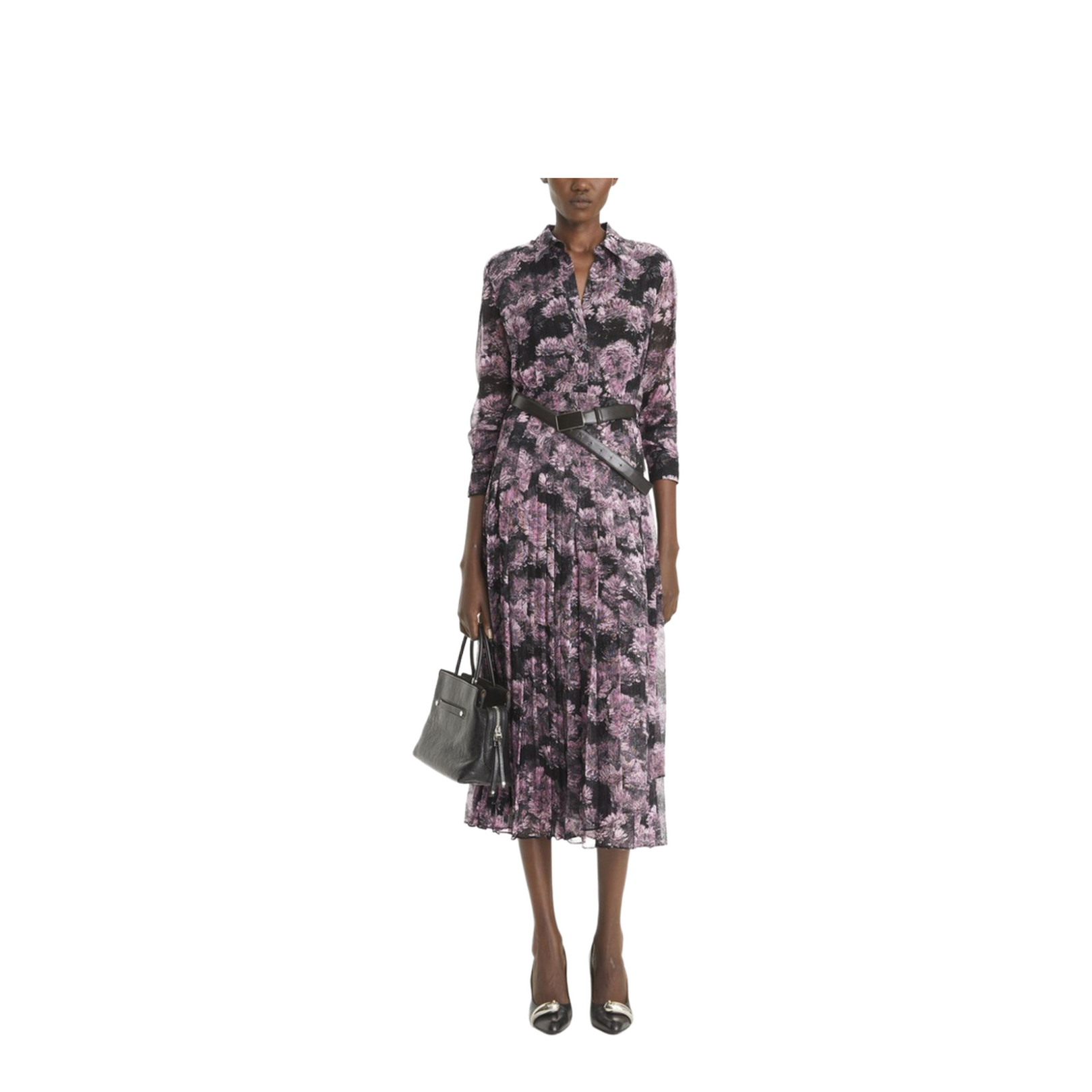 PRINTED PLEATED SILK DRESS