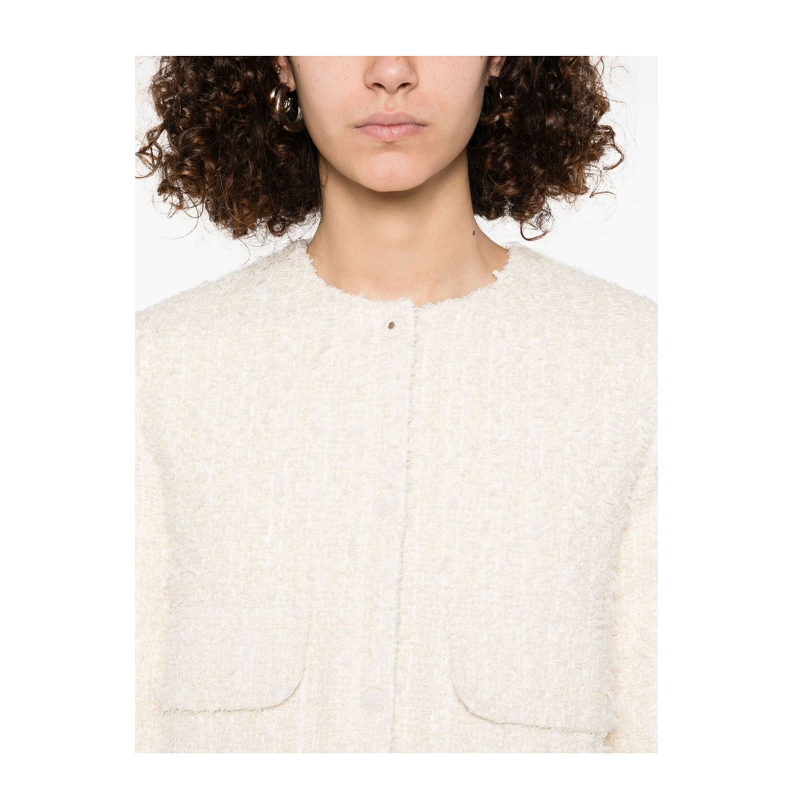 White Ivory Dauphin Tweed Short Down Jacket