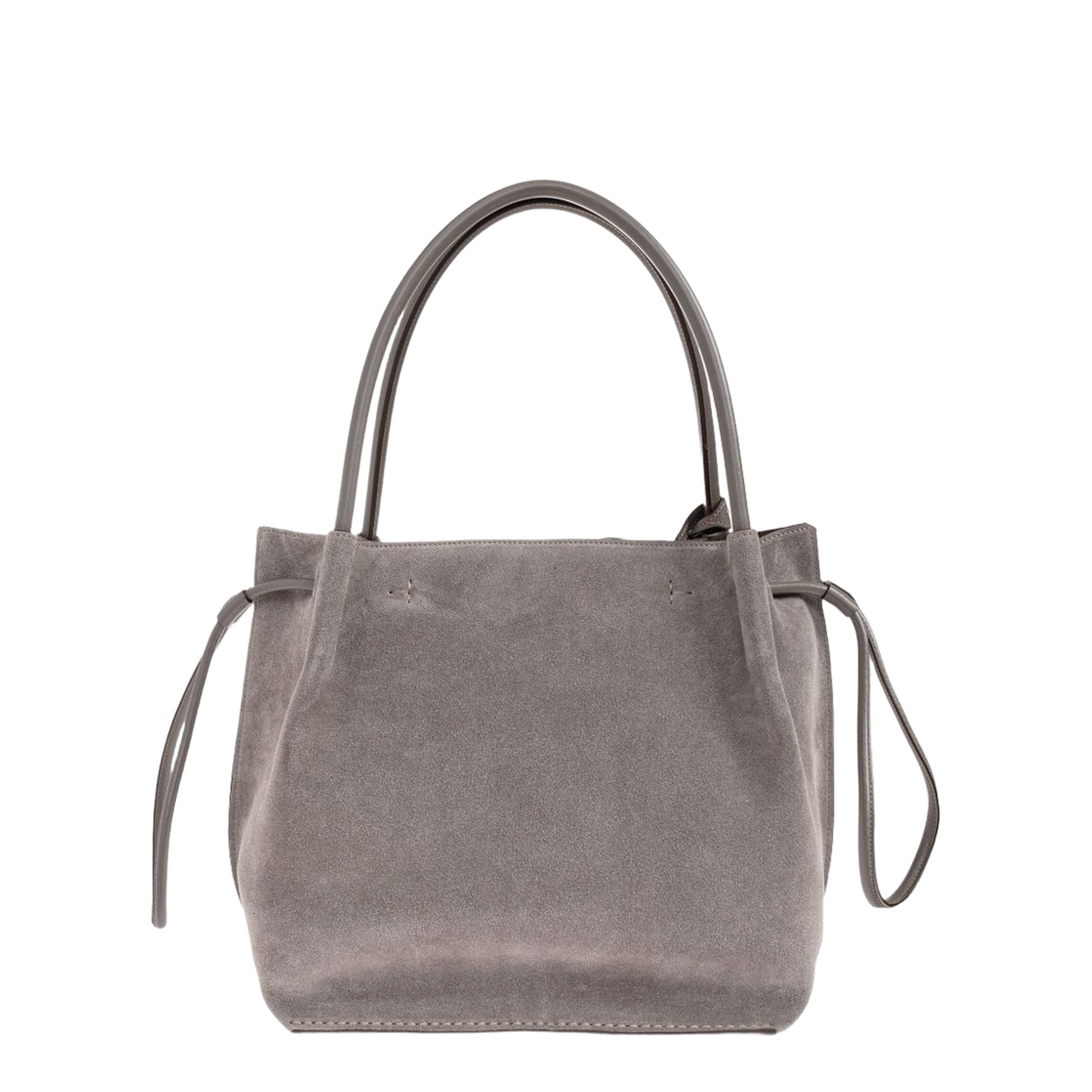 Grey Calf Suede Double Top-Handle Bag