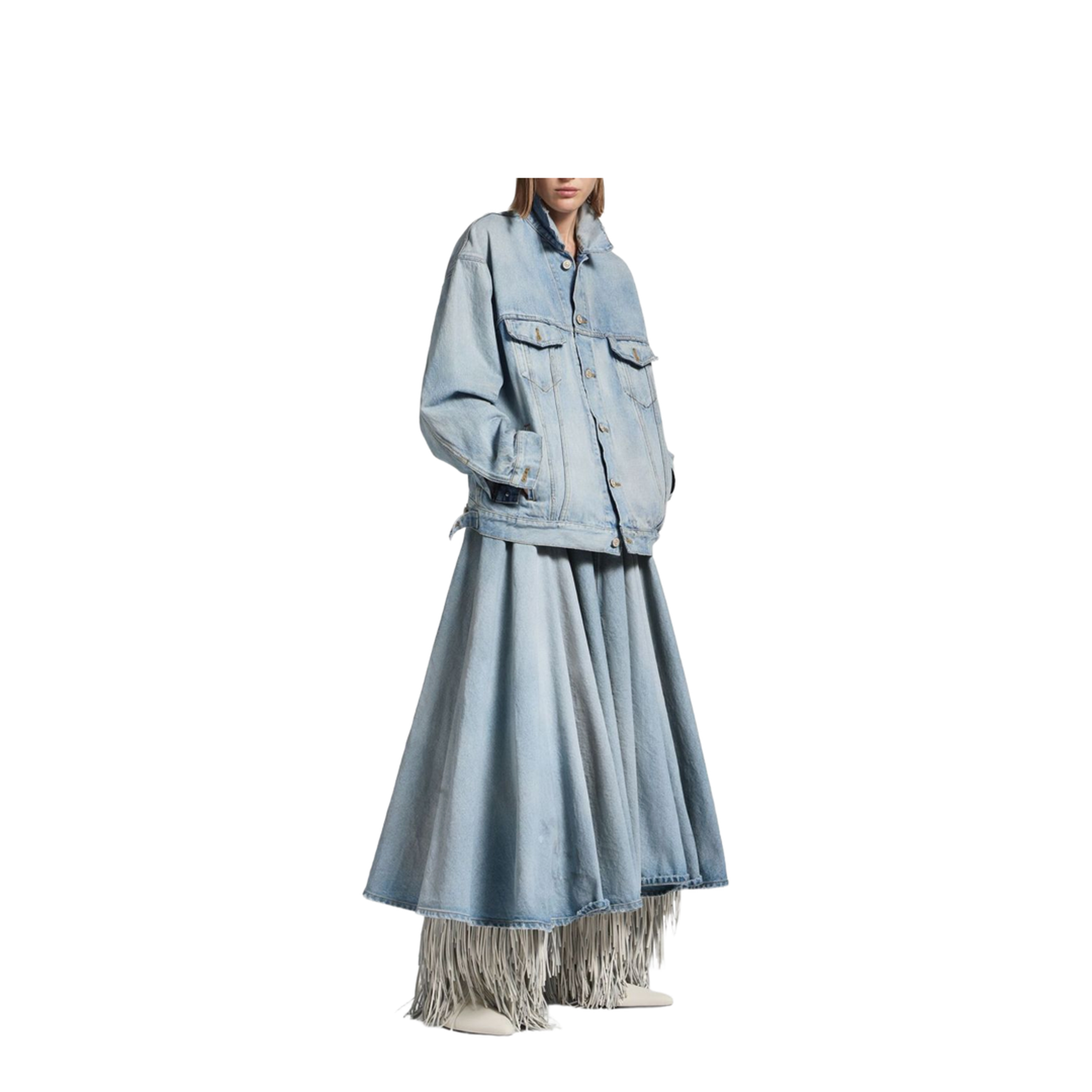 Godet Maxi Skirt in Dirty Light Blue