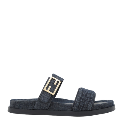 Dark Blue Denim Fabric Slides