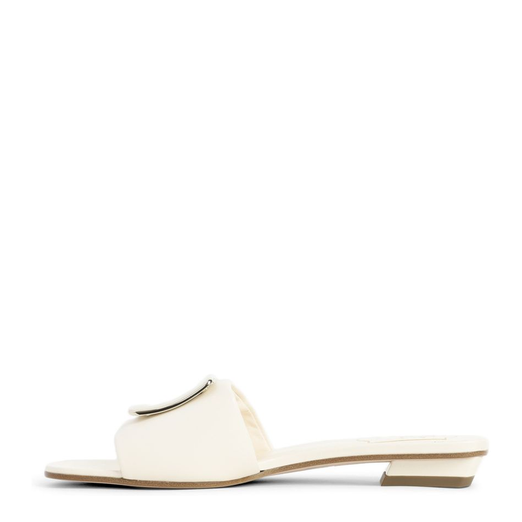 Square Buckle Leather Slides White