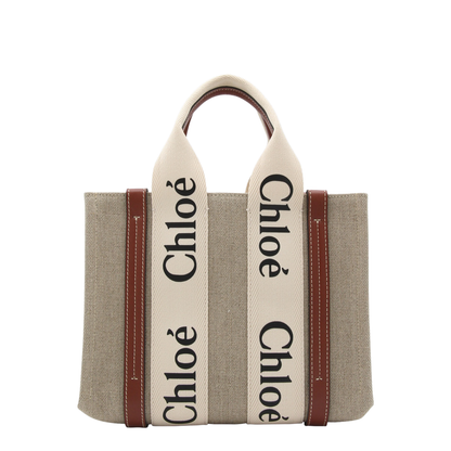 Woody Small Linen Canvas Tote - Marrón