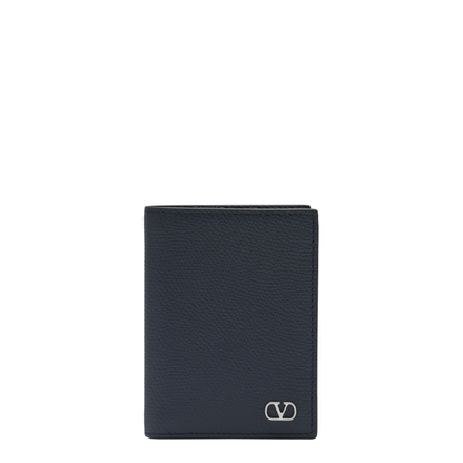 VLogo Signature Cardholder in Grainy Calfskin - Marine