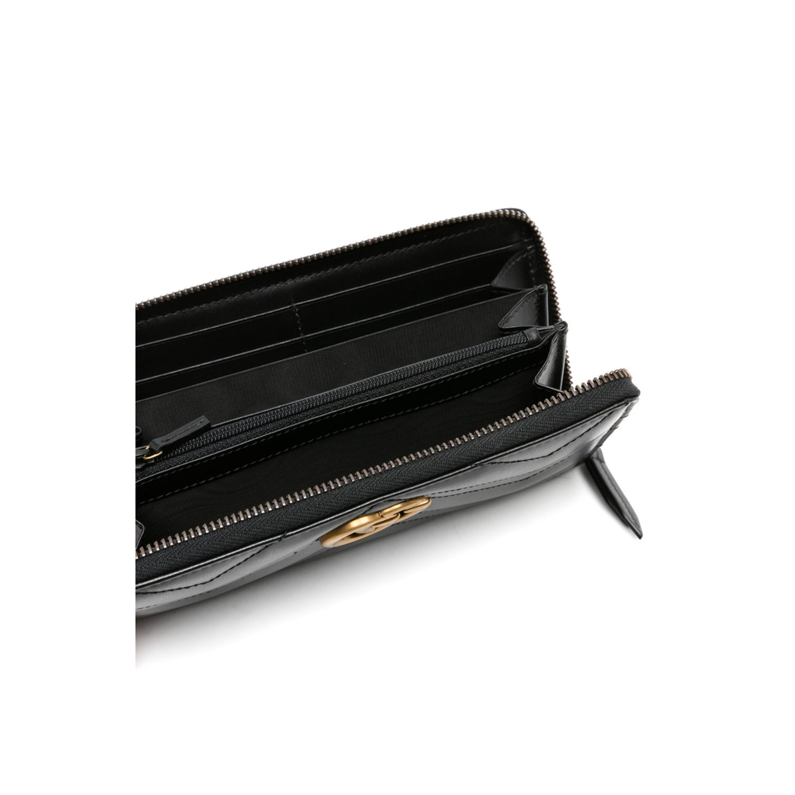 Black Chevron Leather Zip Around Wallet