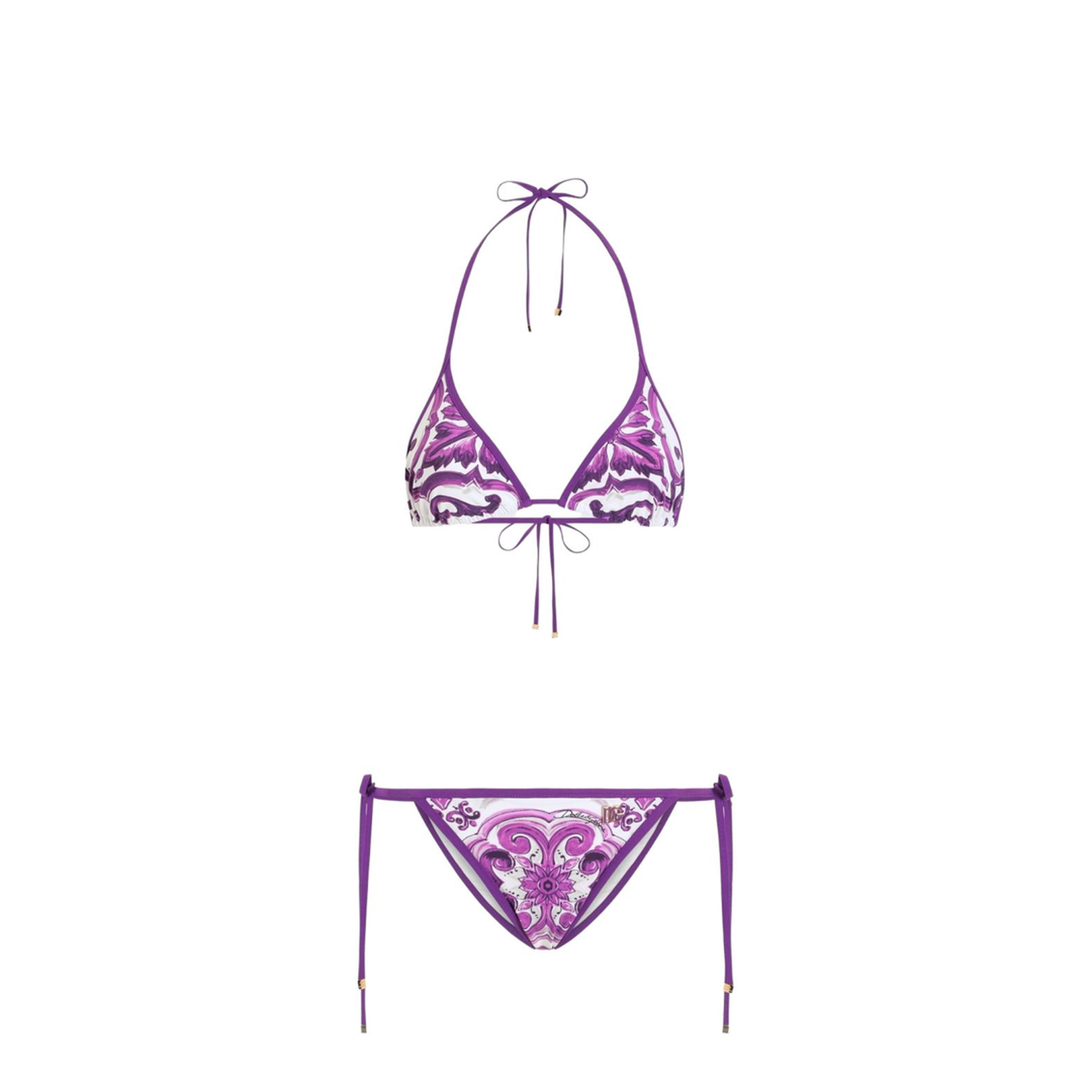 Majolica-print triangle bikini