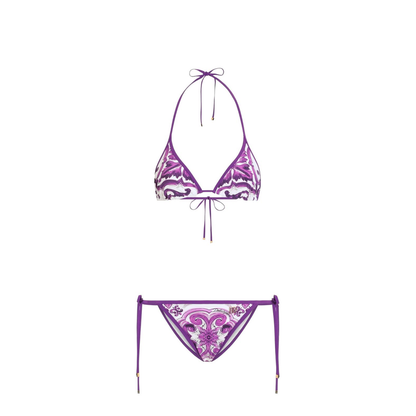 Majolica-print triangle bikini
