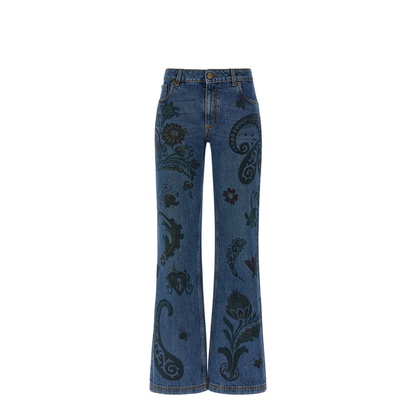 Flared Jeans with Flower and Bee Print