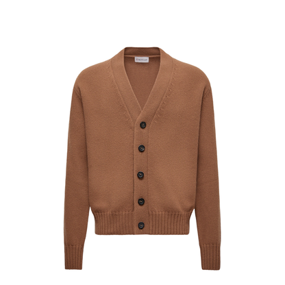 Camel Beige V-Neck Wool Cardigan