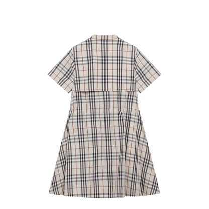 Beige Check Short-Sleeve Cotton Dress
