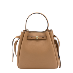 Pebbled Leather Bucket Bag - Caramel