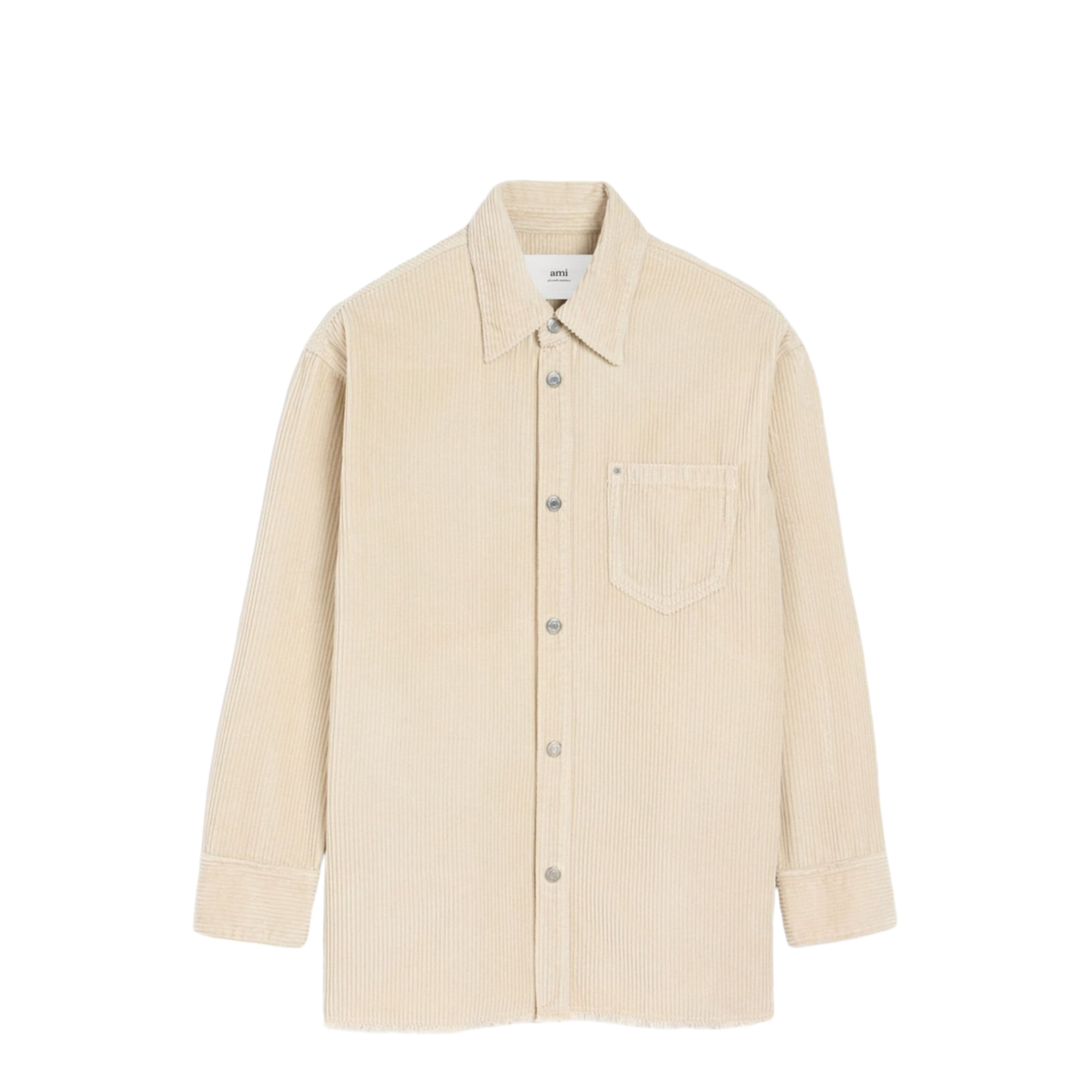 Ivory White Cotton Corduroy Side Slit Overshirt