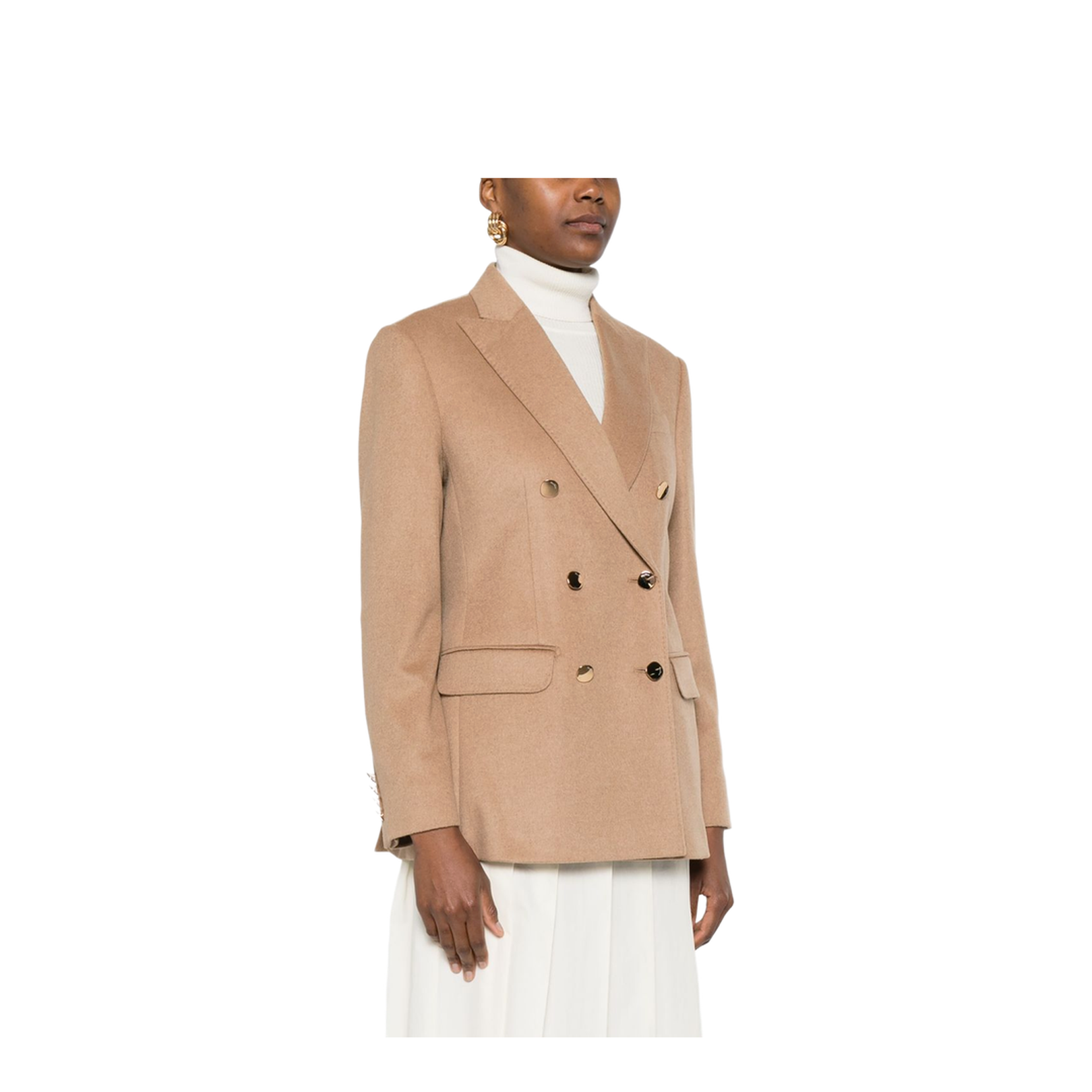 Beige Double-Breasted Button Fastening Coat