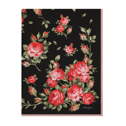 Rose Bouquet-Print Silk Twill Scarf 90x90 in Multicolor