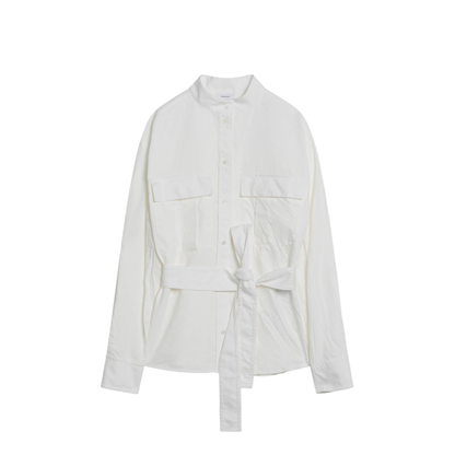White Belted Shirt in Cotton Blend