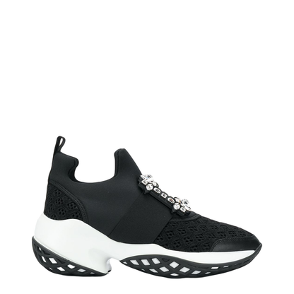 Black and White Leather Embellished Slip-On Sneakers