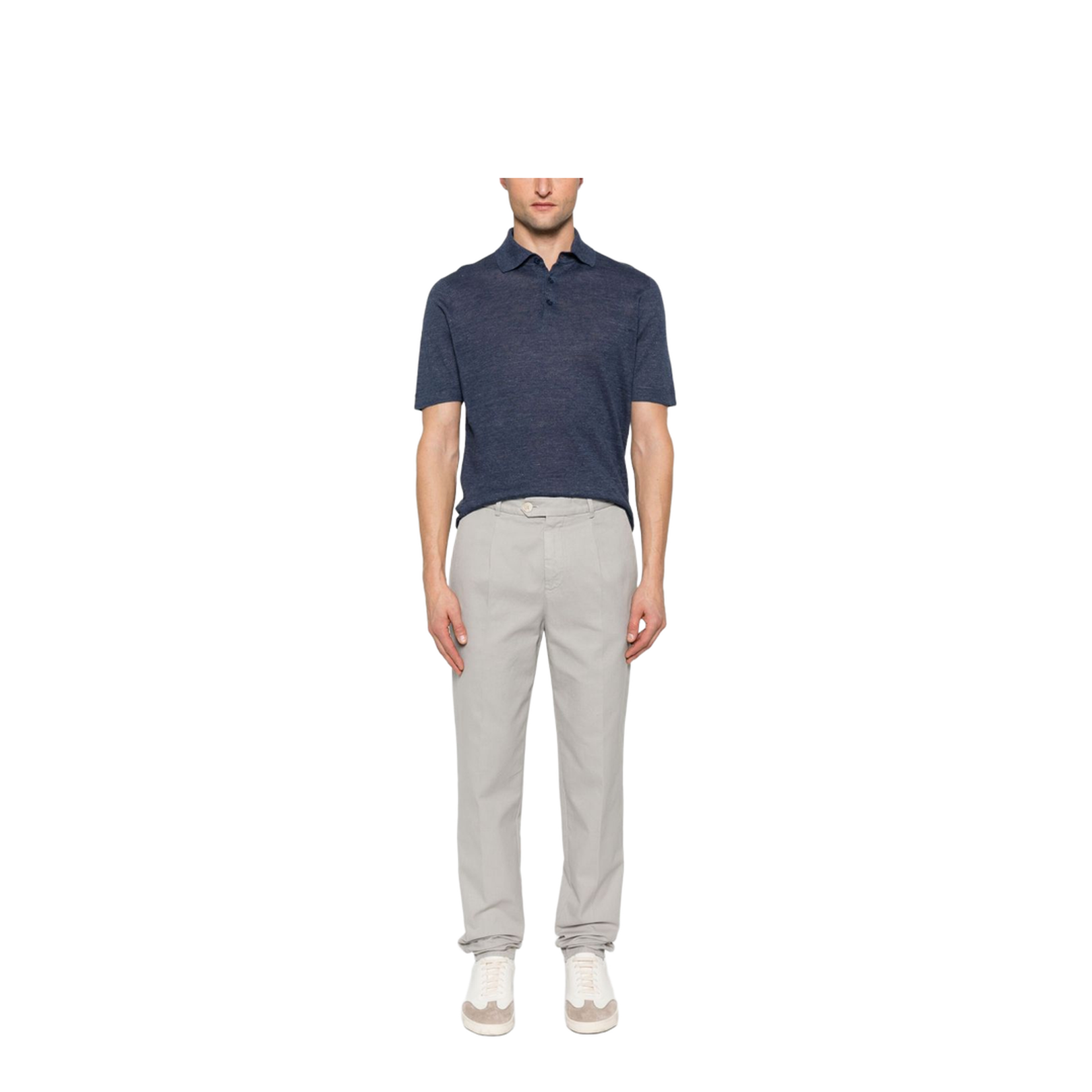 Linen and Cotton Knit Polo Shirt