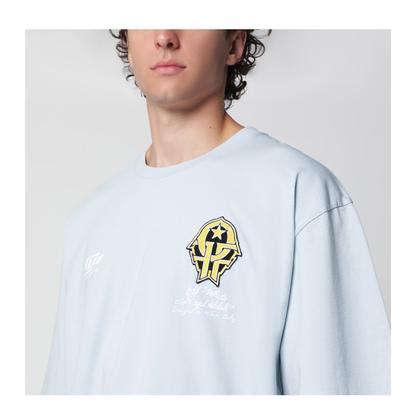 MAYFEYR -  - Light Blue T-Shirt With Logo Prints - OMAA120S26JER00W4050