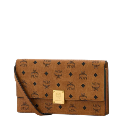 MCM Aren Visetos Crossbody Wallet With Detachable Strap in Cognac