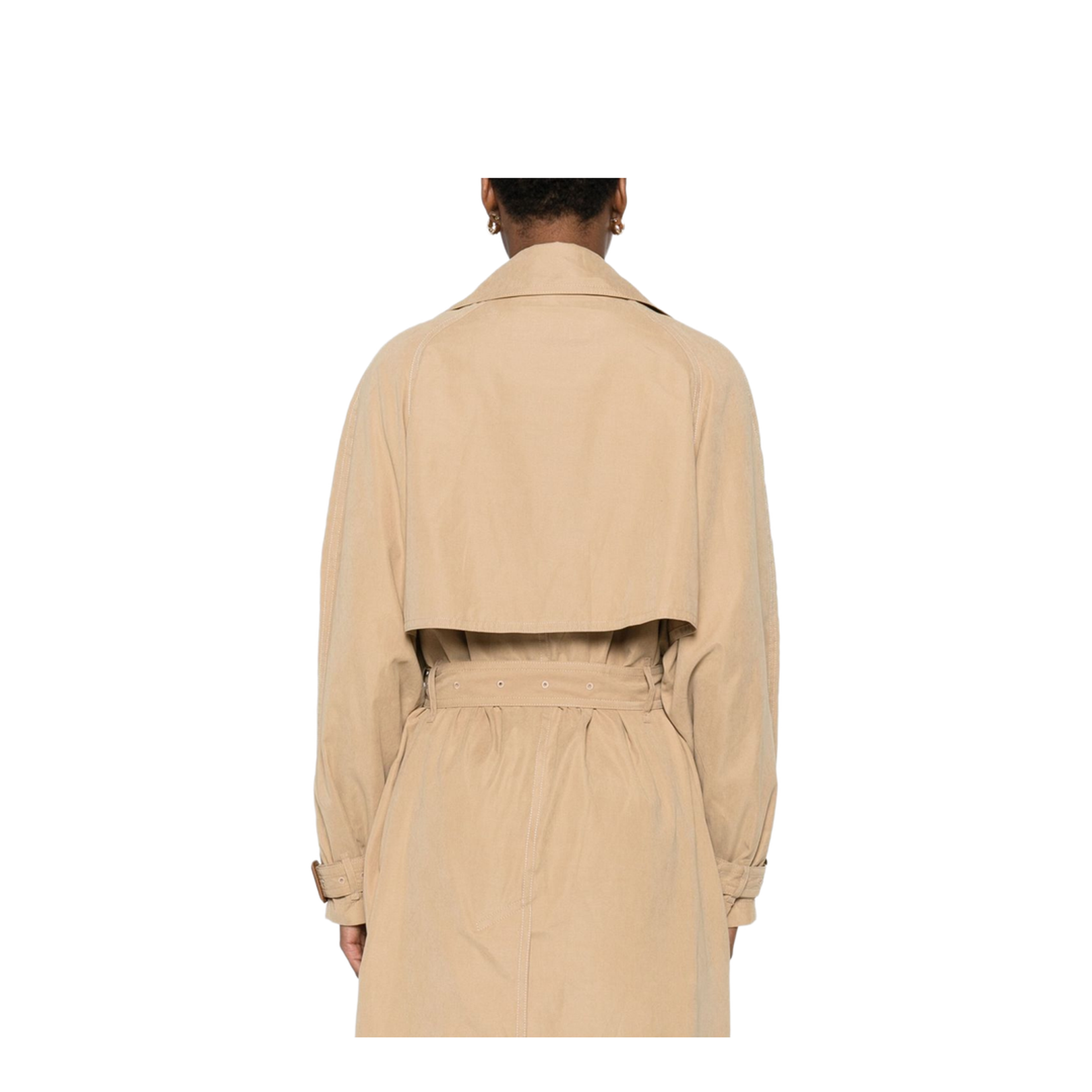 Beige Double-Breasted Closure Belted Waist Long Sleeves Coat