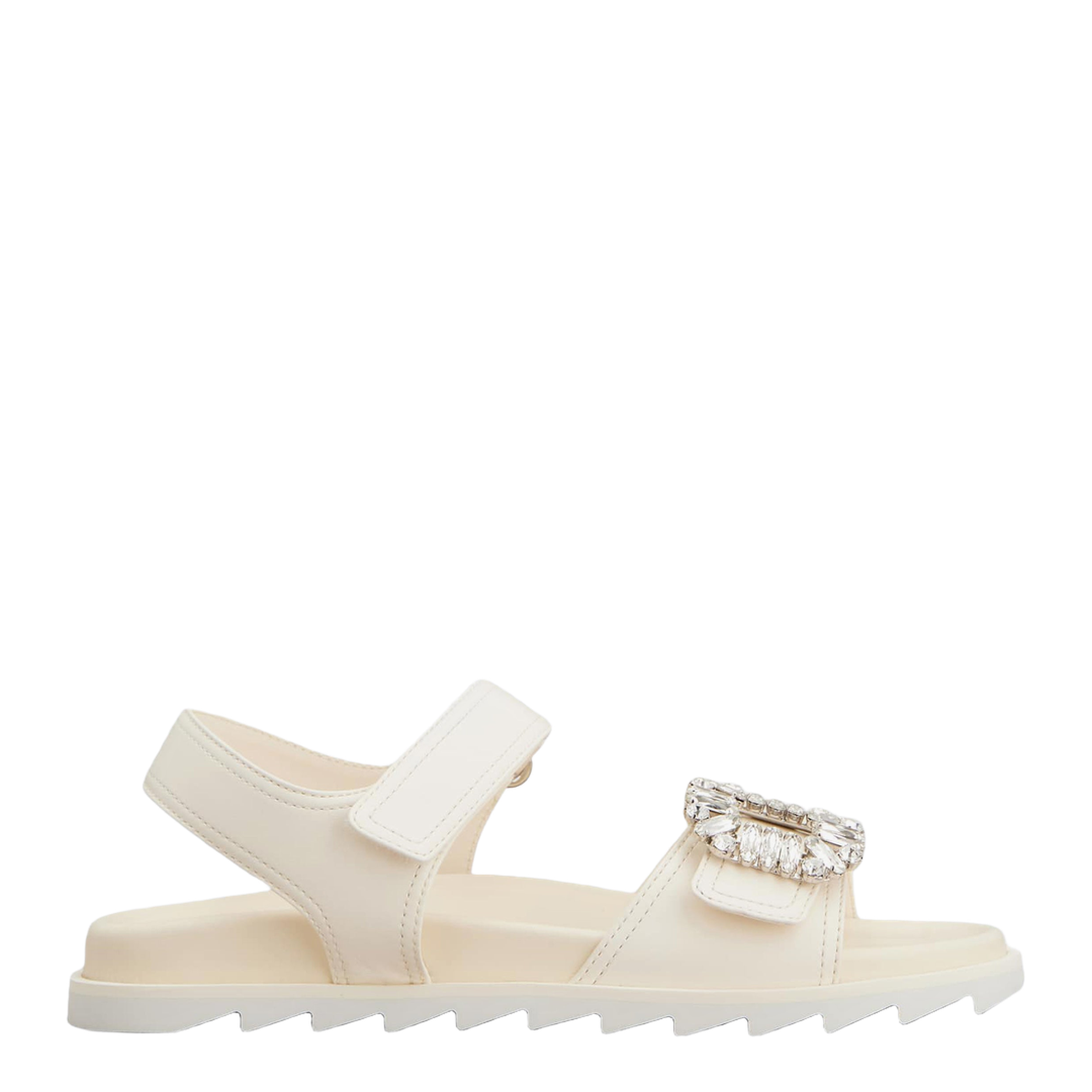 Roger Vivier Ivory Leather Sandals with Crystal Buckle – MAYFEYR