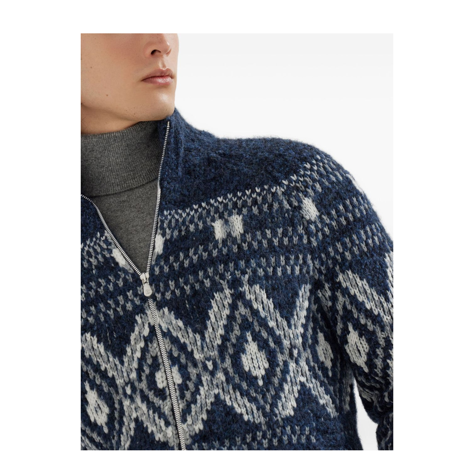 Jacquard Cardigan in Navy Blue