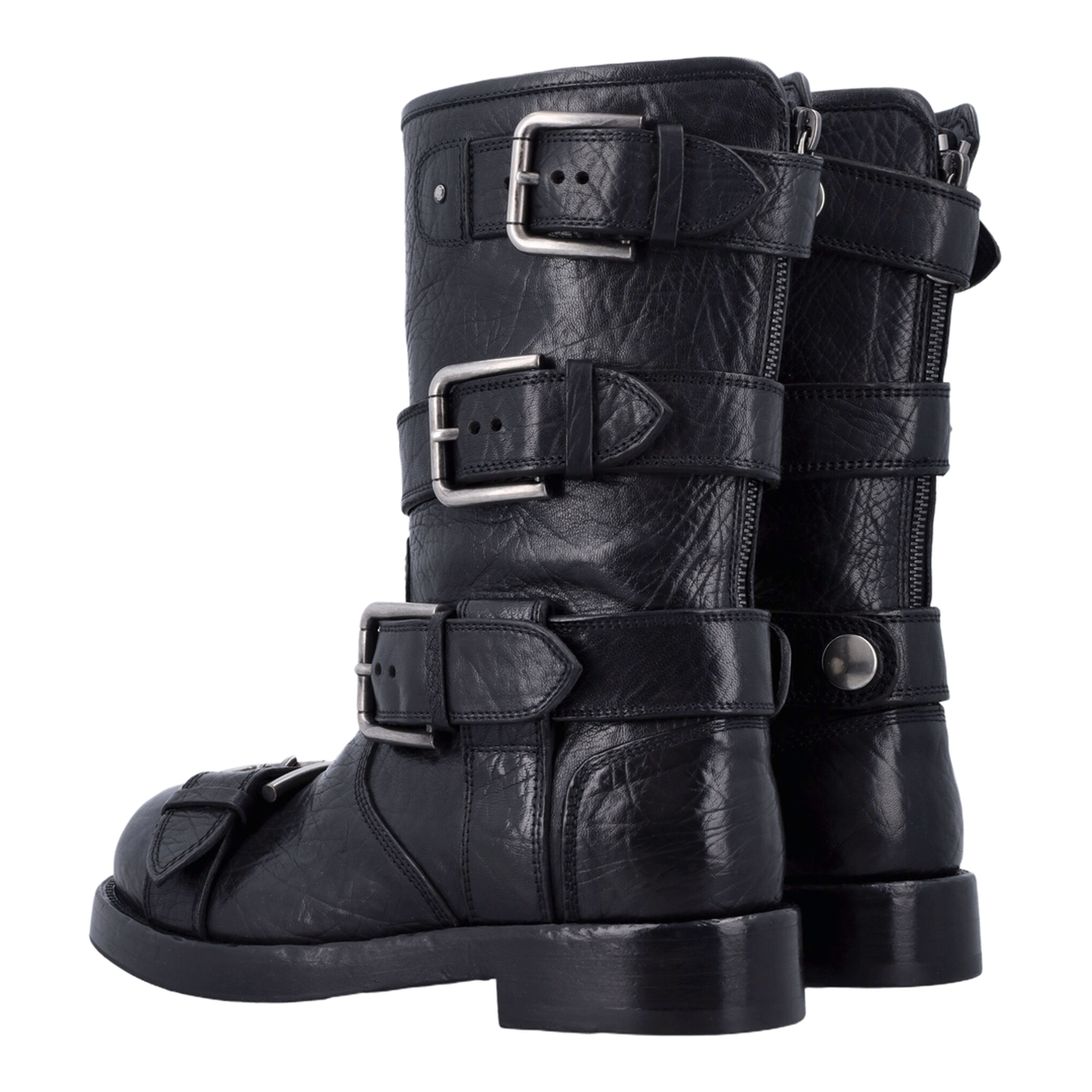 Black leather boots with straps