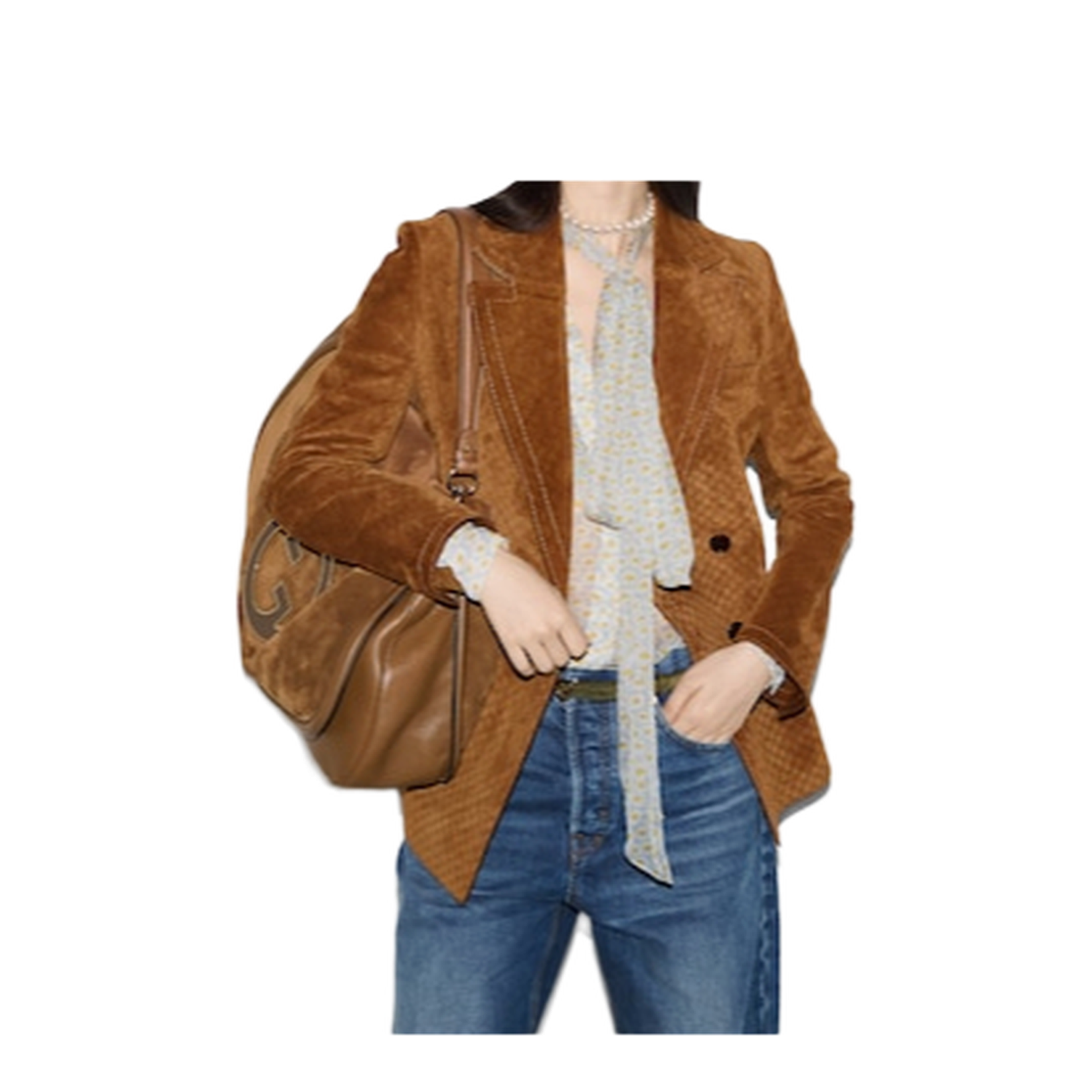 Suede Double-Breasted Jacket in Brown