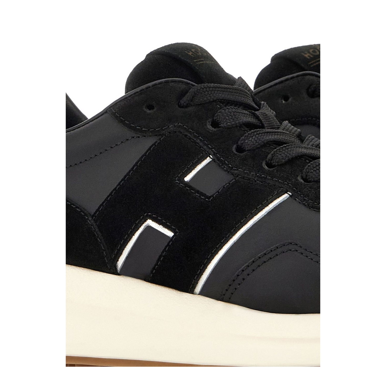 Black Lace-Up Sneakers in Leather and Suede