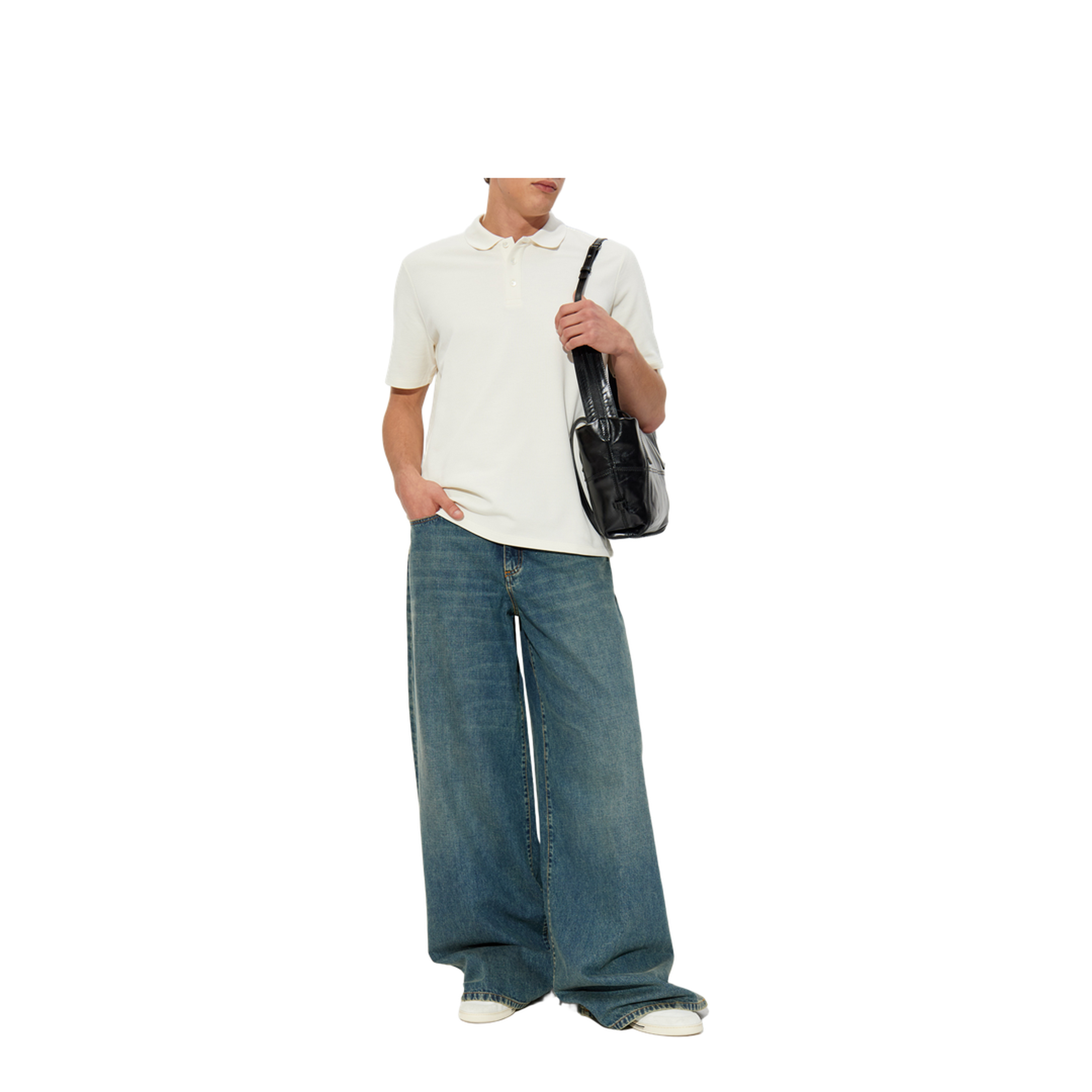 Wide-leg faded denim jeans