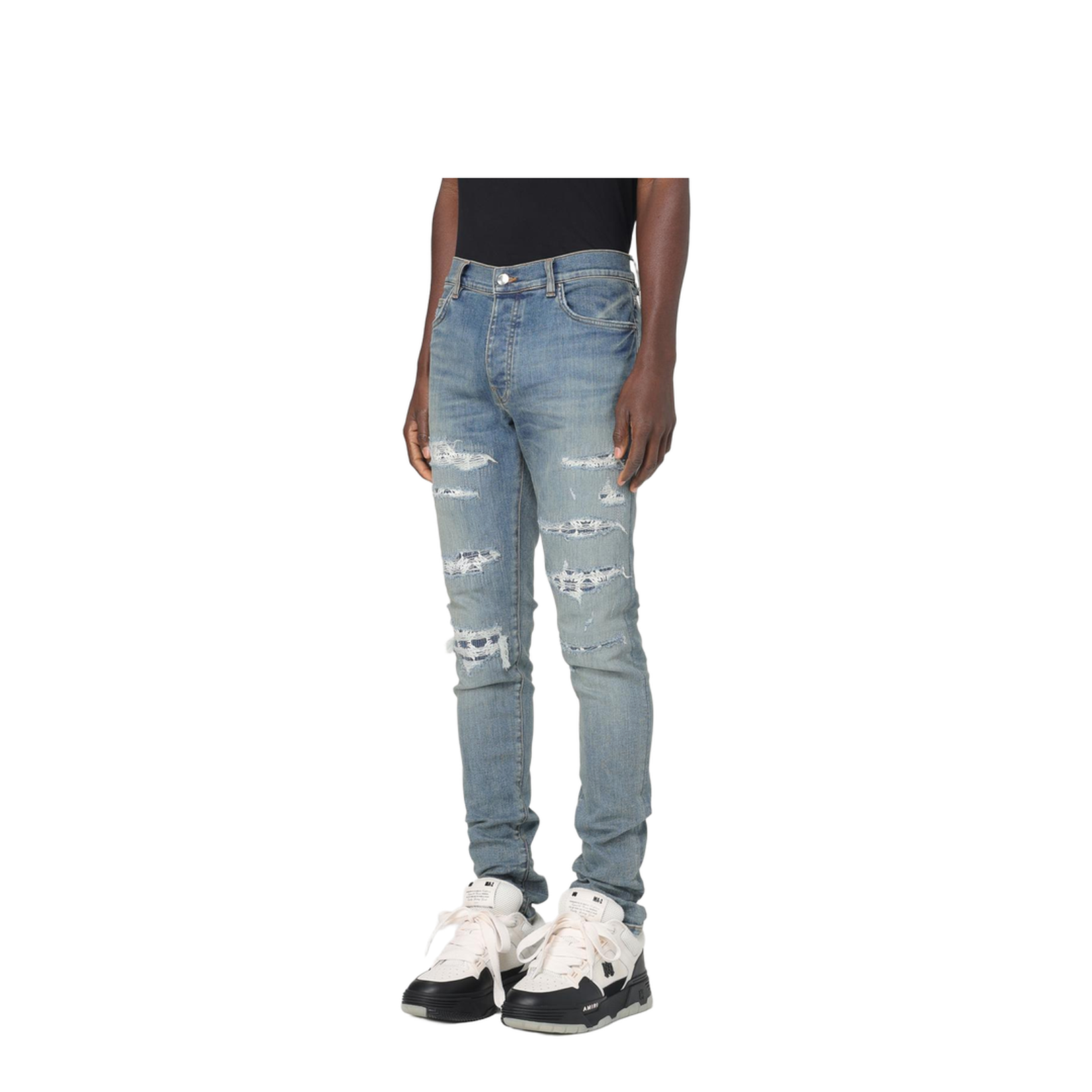 Blue 'Ma Quand' Jeans With Ripped Details On The Front And Logo Patch On The Rear In Denim