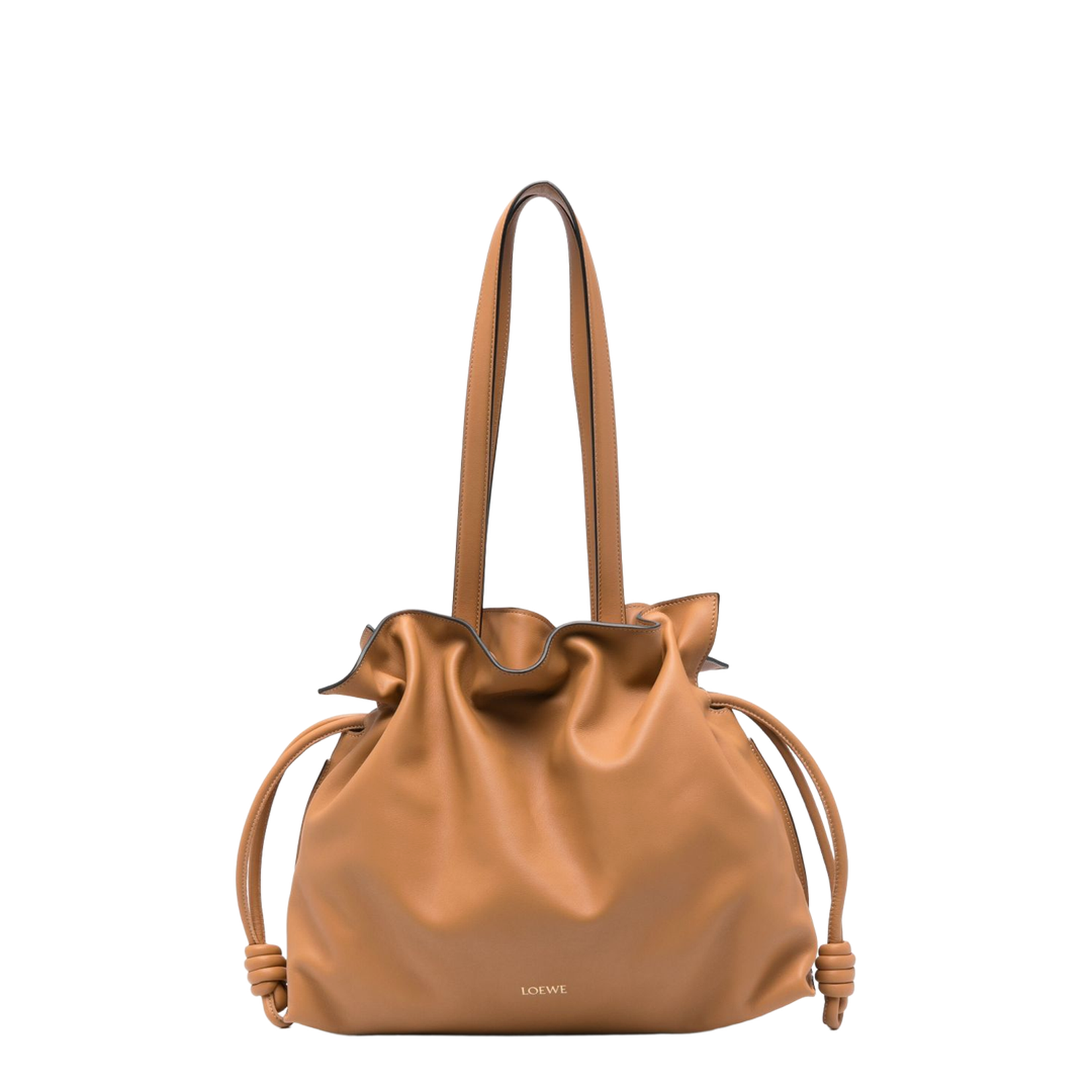 Cognac Brown Calf Leather Grained Texture Panelled Design Bag
