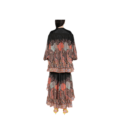 'Rhiannon Ruffle Billow' Silk Blouse In Black Paisley
