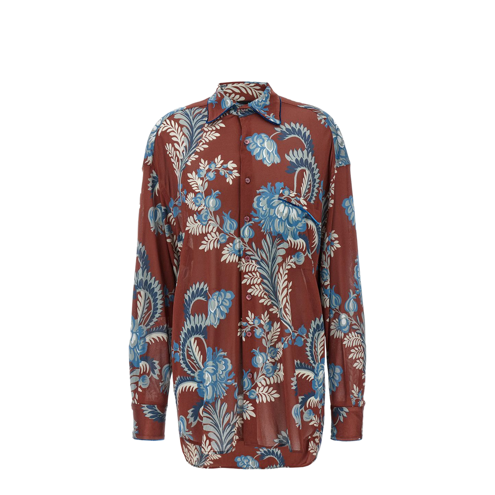 Oversized Shirt in Crepe Jersey with Floreal Foliage Print