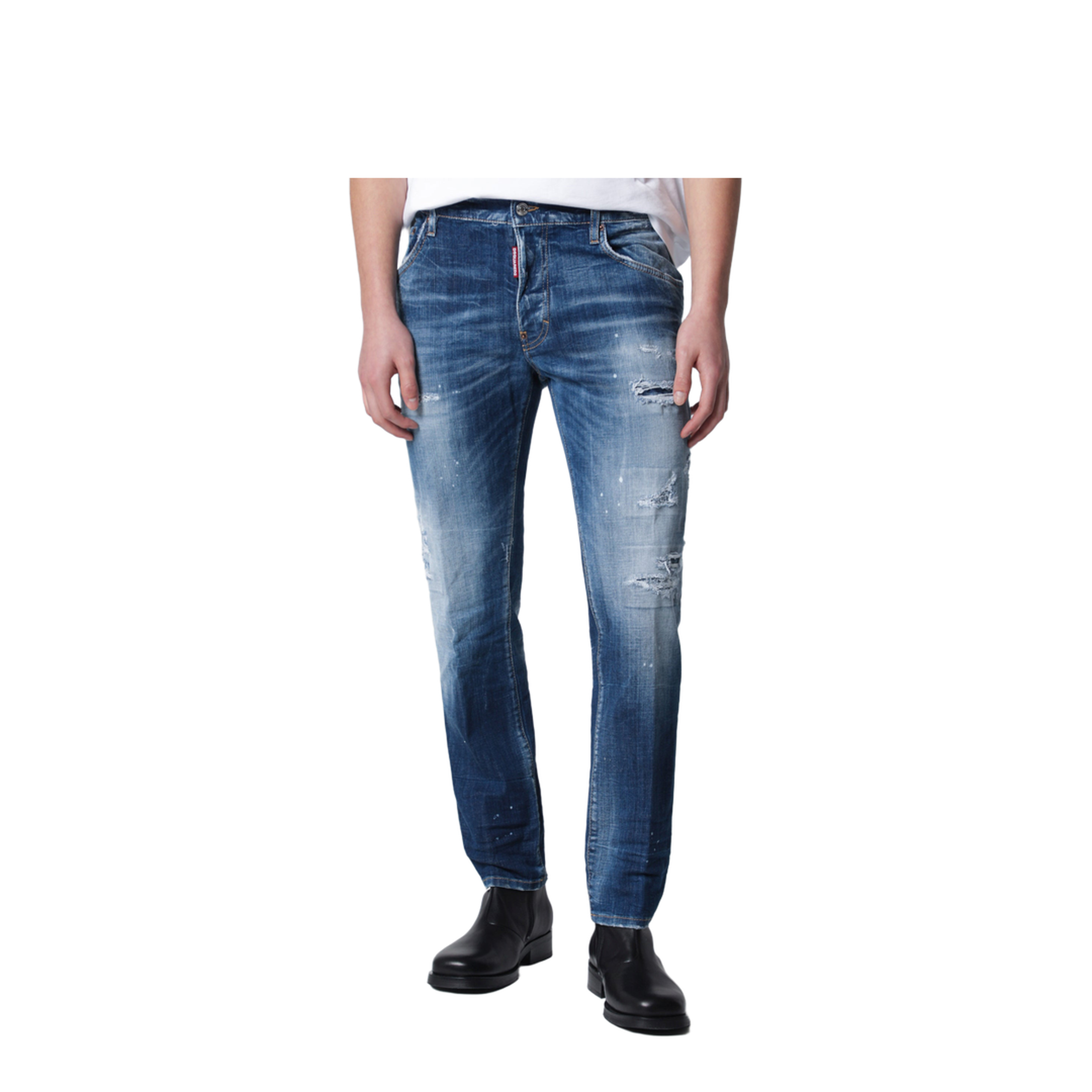 Skater Jeans in Medium Blue with Destroyed Details
