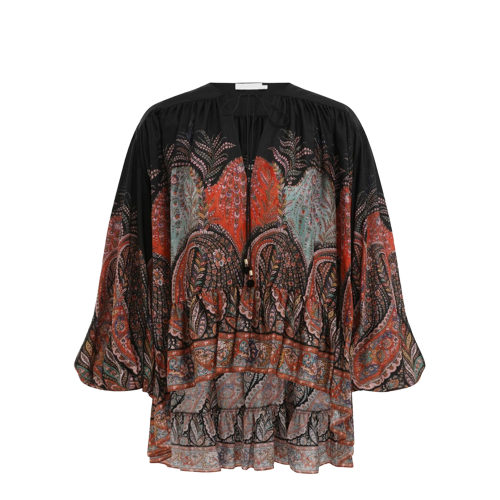 'Rhiannon Ruffle Billow' Silk Blouse In Black Paisley