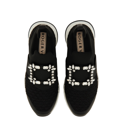 Black and White Leather Embellished Slip-On Sneakers