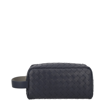 Intrecciato Leather Travel Pouch - Midnight/Basalt