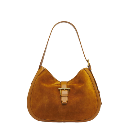Adjustable Leather Shoulder Bag with Vintage Gold Metal T-Bar Closure