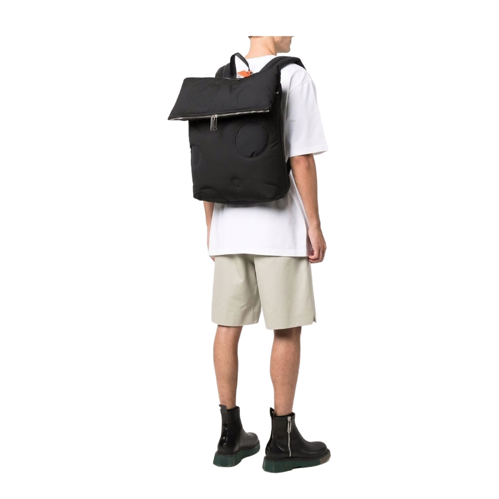 Polyester Side Logo Suture Detail Zipper Pocket Black Backpack