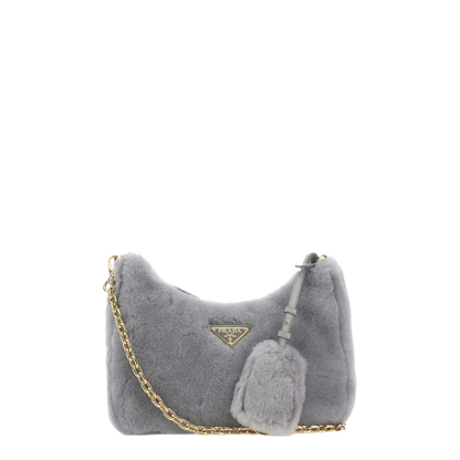 Light Grey Shearling Shoulder Bag