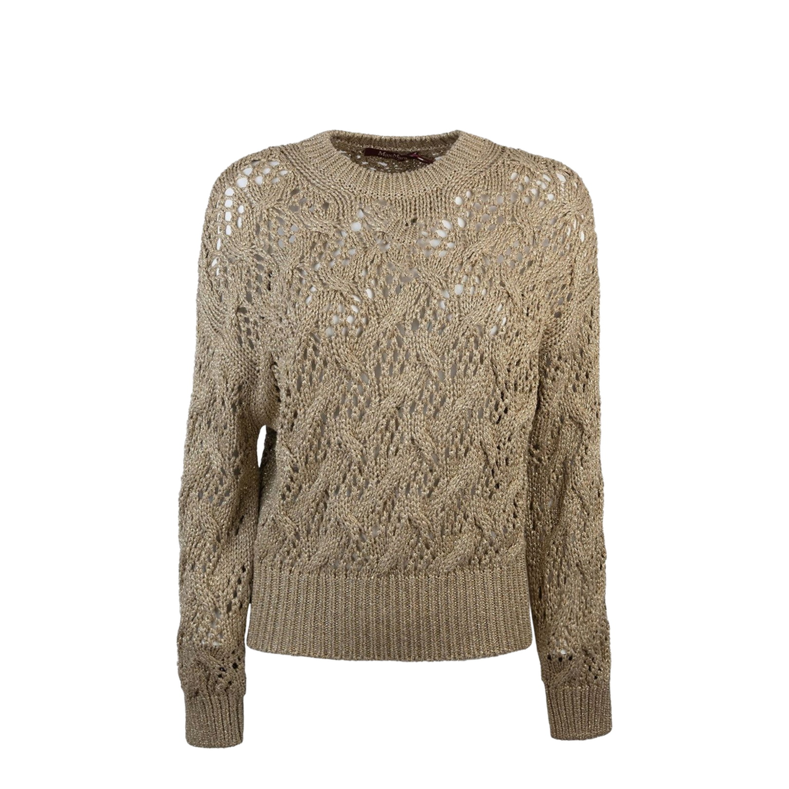 Open-knit Crewneck Sweater in Brown