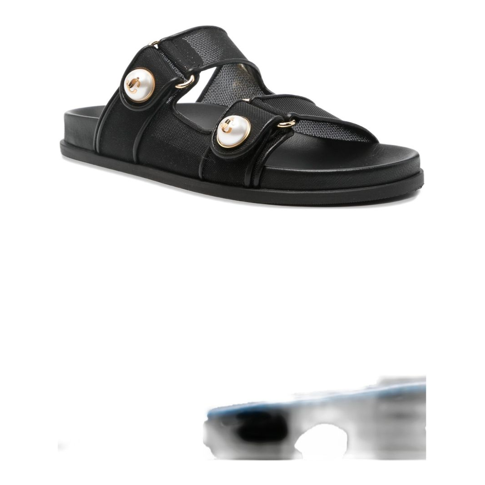 Fayence Sandal Black Mesh and Patent Leather Sandals